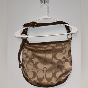 Coach Signature Ali Sateen Hobo Shoulder Bag Gold/Khaki 13642